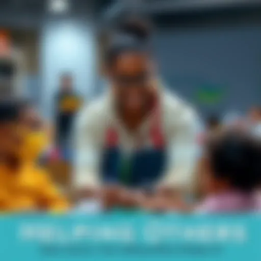 A person volunteering at a community center, assisting children with activities while smiling
