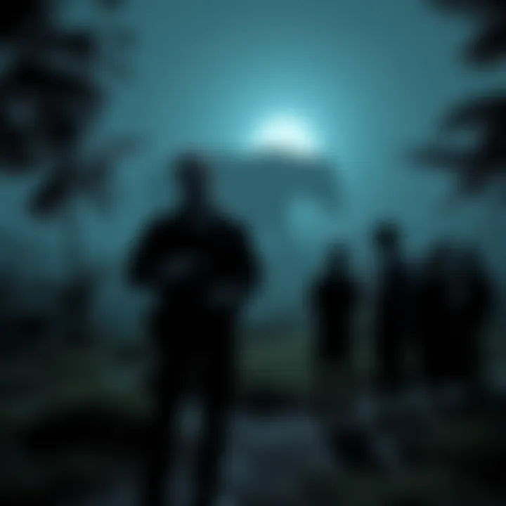 Herman Regusters with mokele mbembe Herman Regusters stands in the Congo, holding a camera, with the shadowy outline of mokele mbembe in the background. Local witnesses are gathered around, sharing stories.