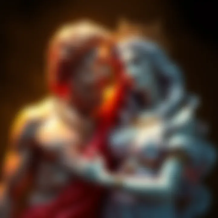 Art piece showing Hermes and Aphrodite together, symbolizing their relationship with intricate details and vibrant colors.