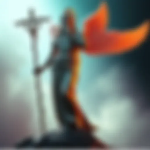 A figure representing Hermes Mercurius, holding a staff and wearing a winged hat, symbolizing communication and duality.