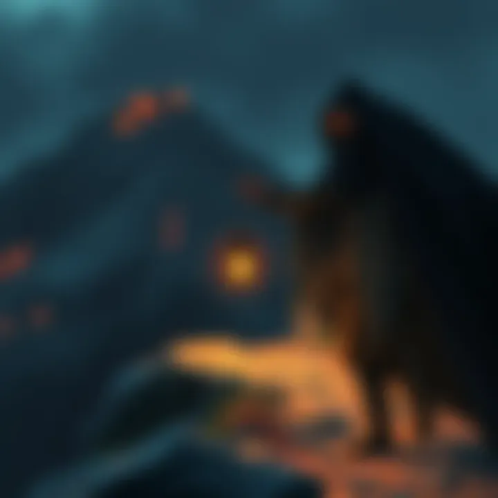 A solitary figure holding a lantern, standing on a mountain path surrounded by darkness, representing the Hermit card in tarot.