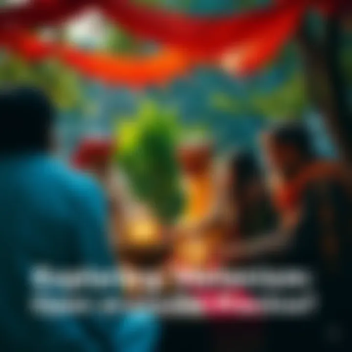 A group of people engaging in a Hetanism ceremony outdoors, surrounded by nature, with symbols and offerings.