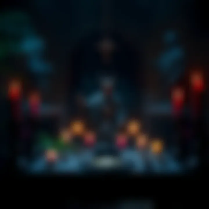 A dark altar setup featuring candles, herbs, and a figure representing King Belial presiding over the hex ritual.