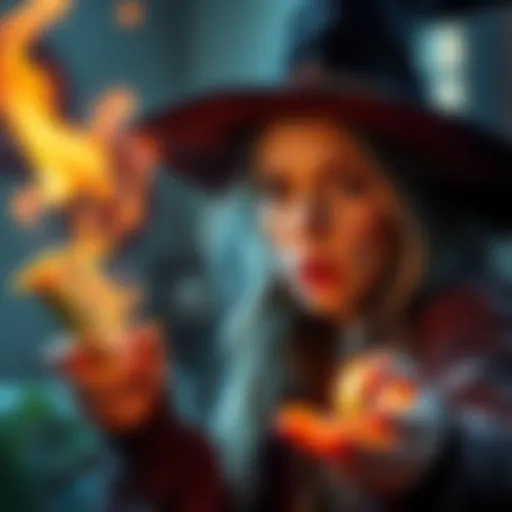 A witch looks confused as her hex backfires, with her target flourishing happily nearby.