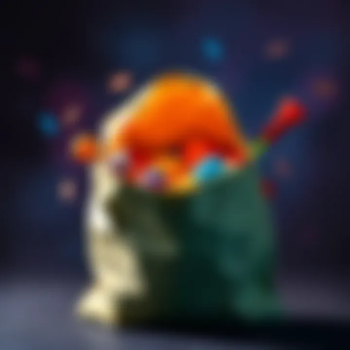 A partially opened bag revealing colorful items inside, sparking curiosity.