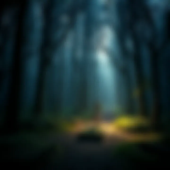 A dark forest with hidden graves, symbolizing bodies connected to Epstein's secrets