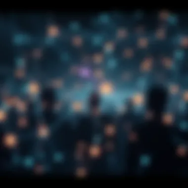 A visual representation of hidden connections and unseen forces in society, showing interlinked lines and nodes with a subtle backdrop of human silhouettes.