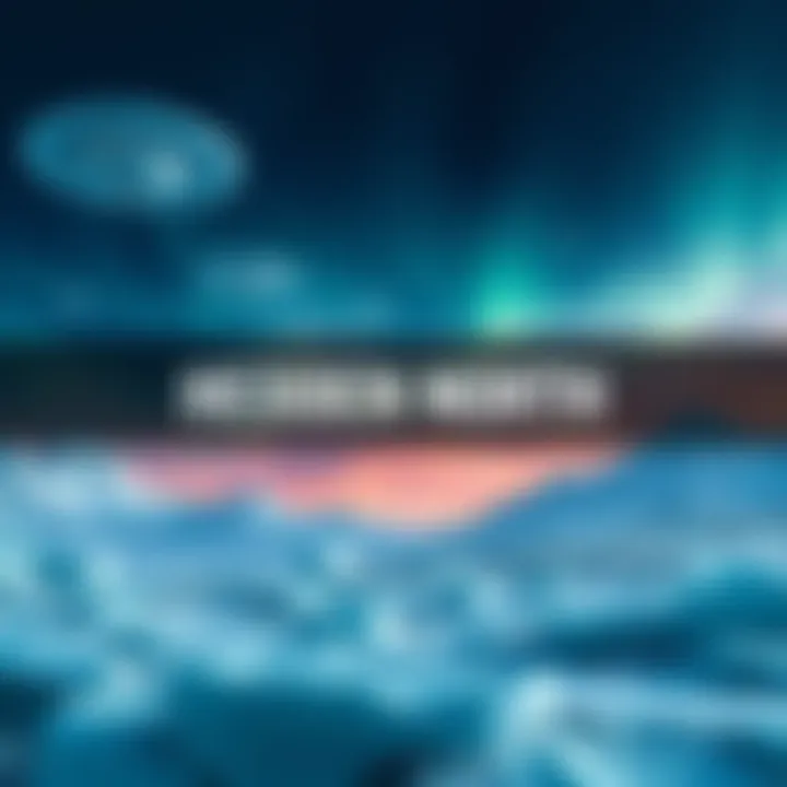 Hidden Continent Concept A visual representation of a hidden continent at the North Pole featuring icy landscapes and UFOs in the sky