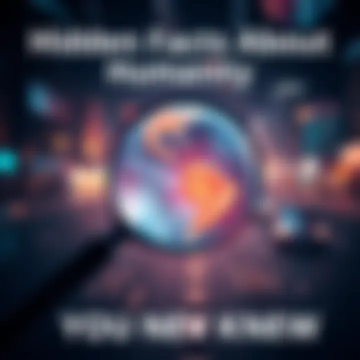 A magnifying glass focusing on a globe, symbolizing the search for hidden truths about humanity.