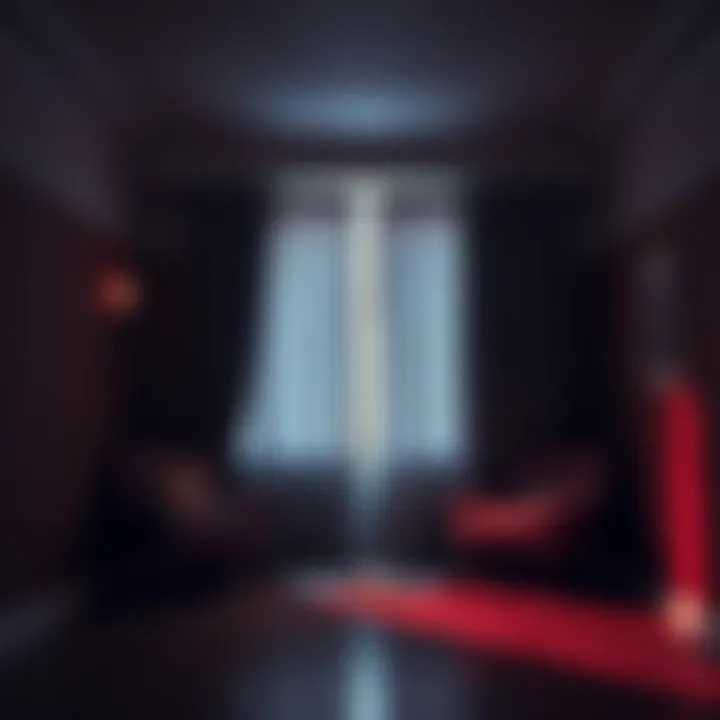 A shadowy room with closed curtains, hinting at the concealed presence of trafficked children.