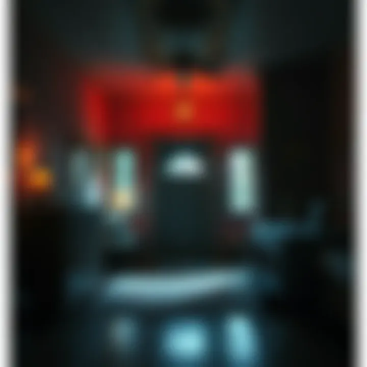A dimly lit room with a hidden door, showcasing an inviting atmosphere and mysterious decor