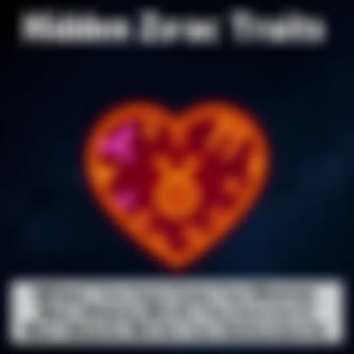 Astrological signs displayed with symbols in a heart shape, showing emotional connections and quirks of each sign, surrounded by starry night background.