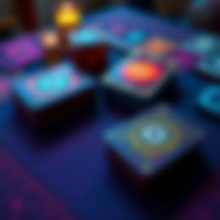 Two high card count oracle decks displayed on a table with colorful cards, including Mixed Emotions Deck and Oracle of the Radiant Sun.