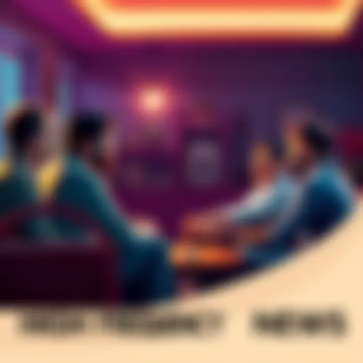 A group of people talking about High Frequency Guru's subliminals and membership experiences in a cozy setting.