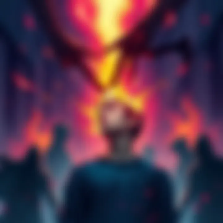 An illustration showing a person surrounded by chaotic energy, symbolizing the struggle of high frequency individuals against societal pressures. Various shadowy figures represent gang stalking in the...