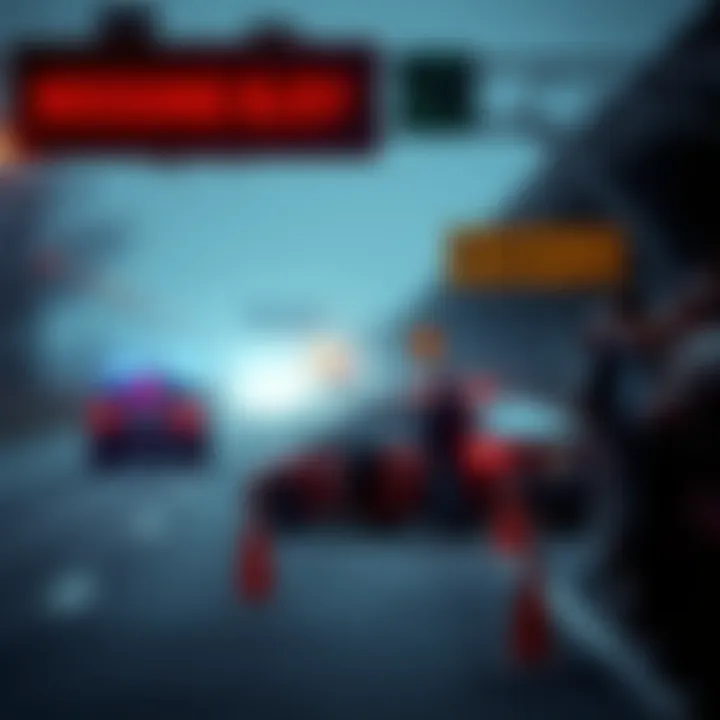 Highway Crash Scene A highway scene with a crashed car and a concerned crowd looking for clues about a missing boy.
