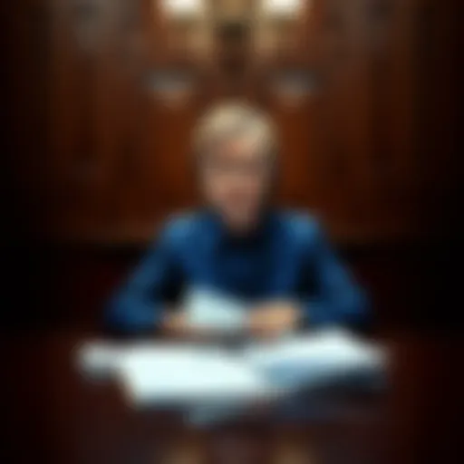 Hillary Clinton seated at a table during her deposition with legal documents in front of her, reflecting a tense atmosphere around the discussion of political narratives.