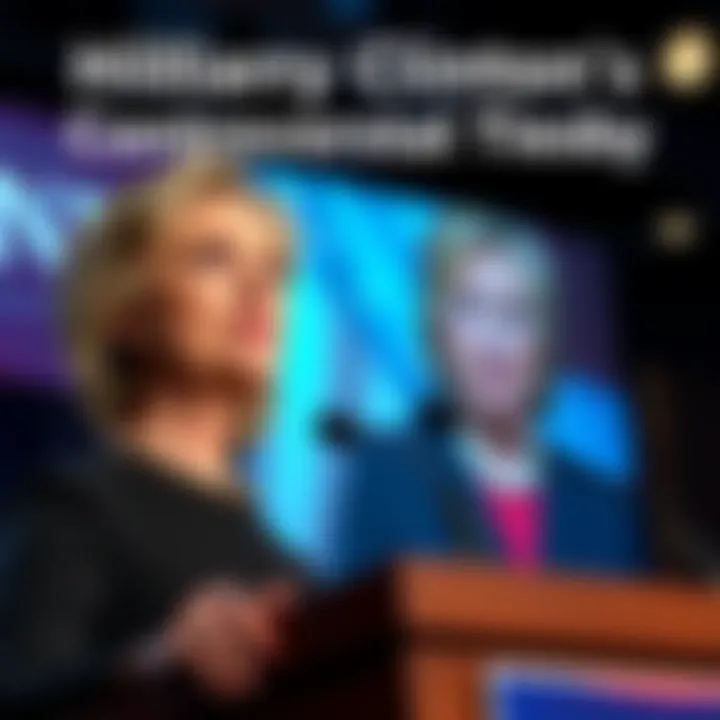 Hillary Clinton speaking at a podium with a serious expression, while a photo of Laura Silsby appears in the background, hinting at their controversial ties.