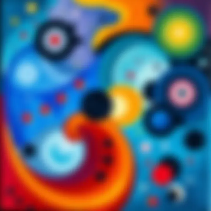An abstract painting by Hilma af Klint featuring vibrant colors and geometric shapes representing spiritual themes.