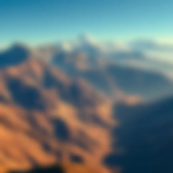 A view of the Himalayan mountains with rugged peaks and arid landscapes below, showing geological formations that may indicate past impacts.
