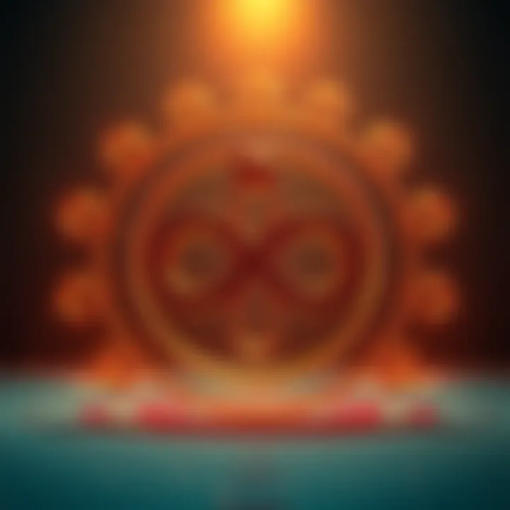 A Hindu symbol depicting the concept of infinity, surrounded by circular patterns, illustrating the idea of eternal cycles of life.