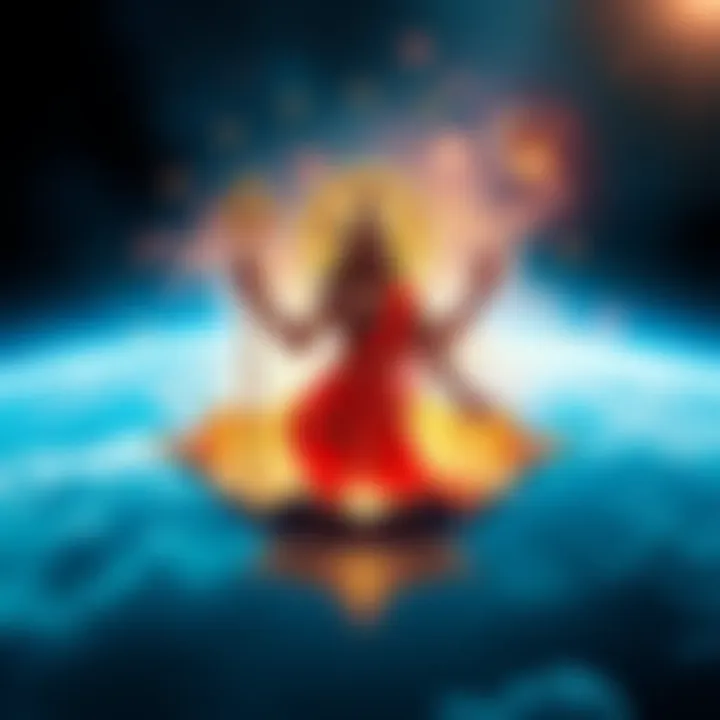 A visual representation showing the elements of Hindu metaphysics and a scientific depiction of ether, symbolizing the debate between spirituality and science.
