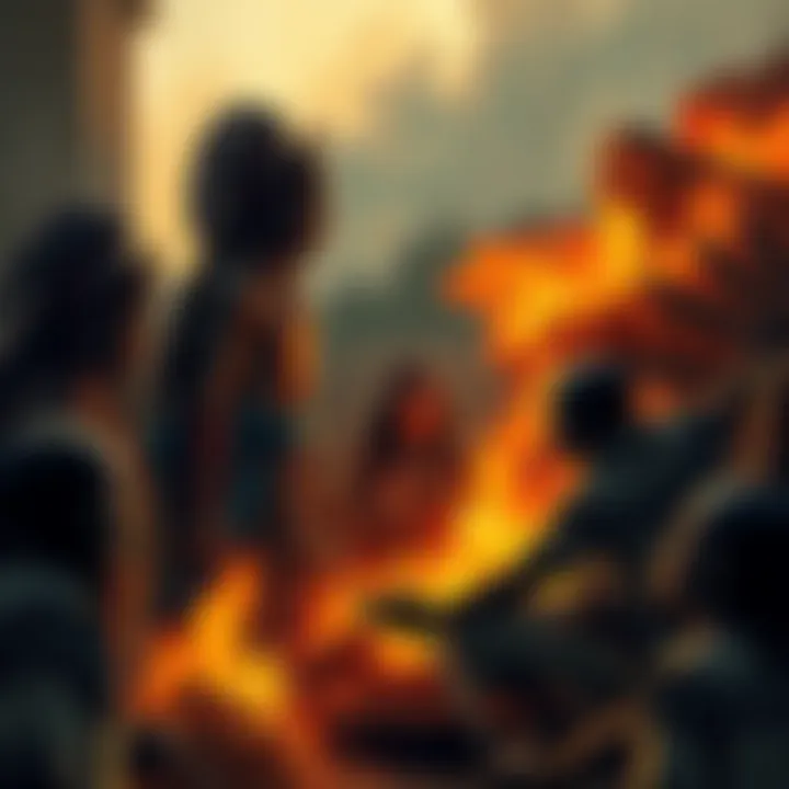 An illustration showing the struggles and violence faced by indigenous communities during America's founding, with haunting imagery of conflict and injustice.