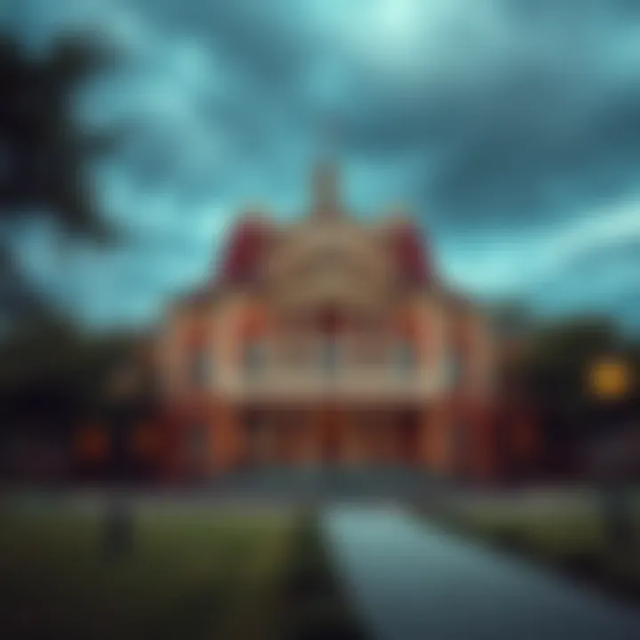 A vintage photo of an old university building from the 1930s or 40s, showcasing its architectural details and surroundings, inviting discussion.