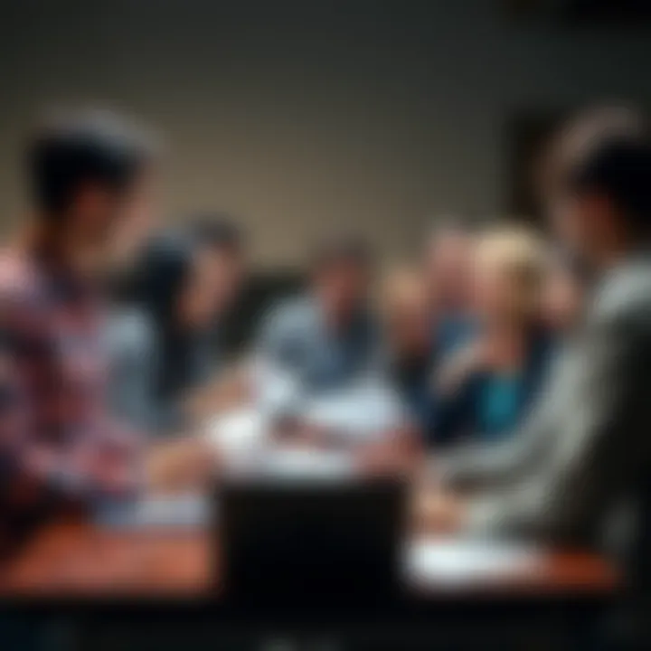 A group of diverse people engaging in a heated discussion about a historical quote, with documents and a laptop on the table.