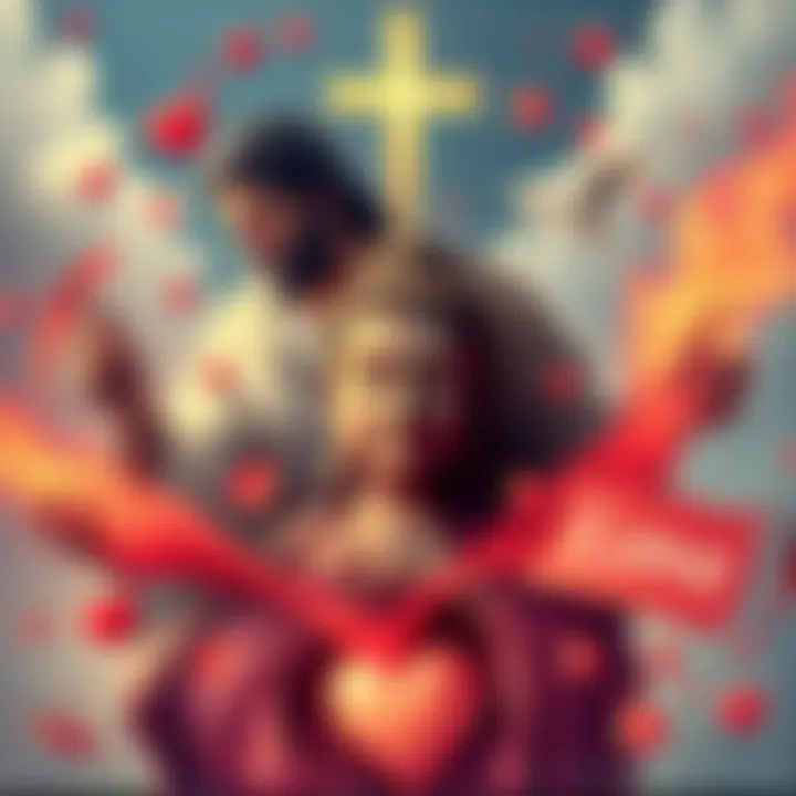 Illustration of Christ and Buddha surrounded by symbols of love and kindness, promoting love in a chaotic world.