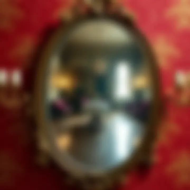 A vintage mirror reflecting an ornate room, symbolizing the origins of the phrase 'Mirror Mirror on the wall'.
