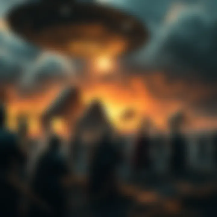 Historical UAP Encounter An artistic representation of a UAP sighting during an ancient battle scene, with soldiers looking up at a glowing object in the sky.