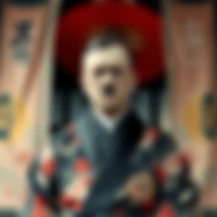 A historical photo showing Hitler wearing a traditional Japanese kimono, showcasing an unusual attire for the leader during the 1930s.