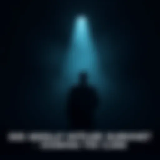 A shadowy figure resembling Adolf Hitler stands against a dimly lit background, representing theories of his survival after World War II.