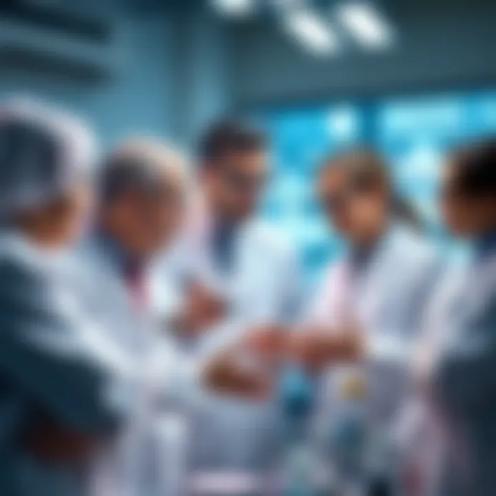 Scientists discussing new HIV/AIDS treatment in a lab setting