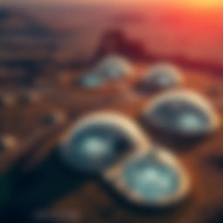 Aerial view of large, transparent domes resembling structures found in ancient ruins.