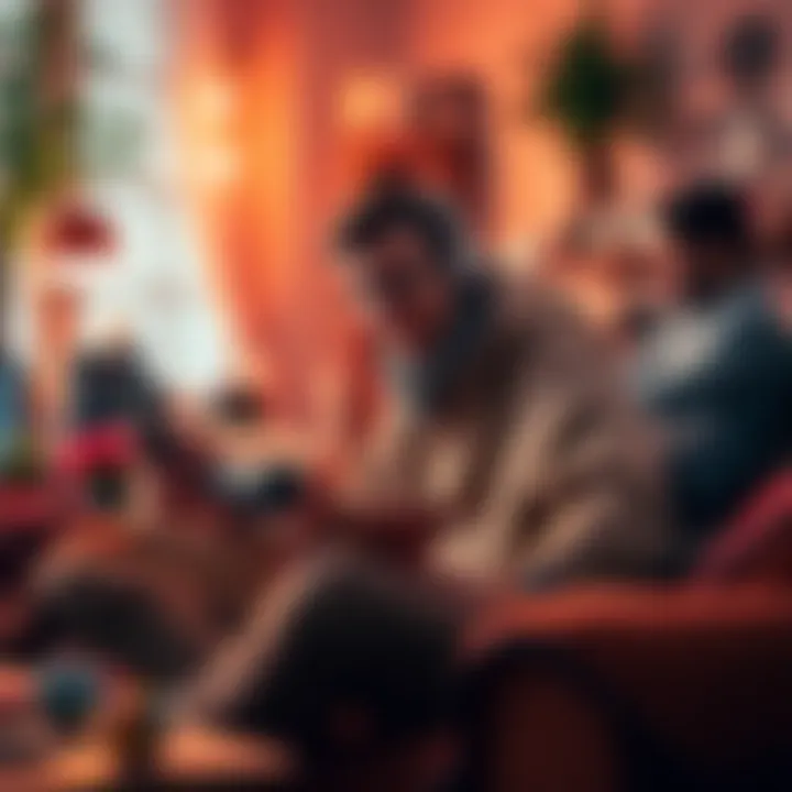 Individual engaged in various hobbies like gaming, knitting, and exercising in a cozy environment