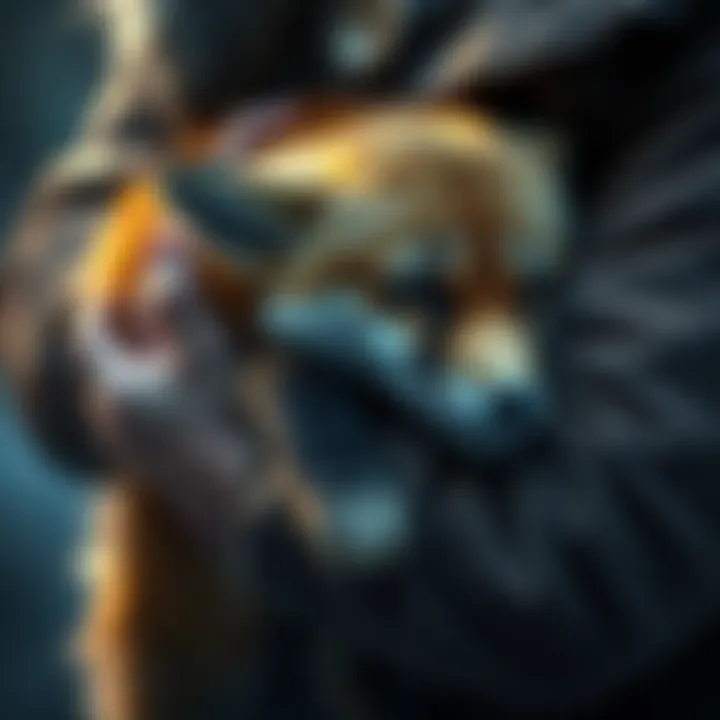 Holding a Dying Fox A person cradling a dying fox gently in their arms, conveying a deep emotional connection and sadness.