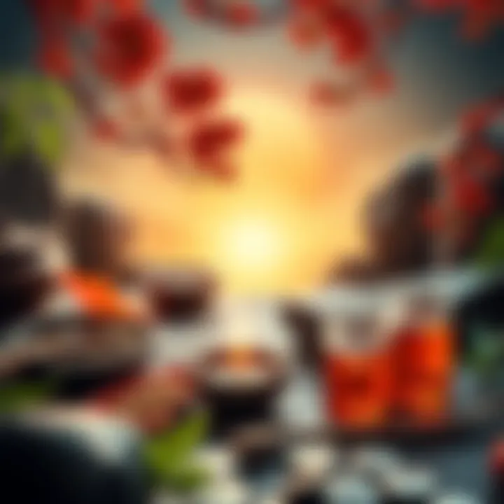 A serene depiction of Traditional Chinese Medicine practices, featuring herbal remedies and acupuncture, symbolizing the pursuit of health and well-being