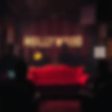 Hollywood's Dark History A vintage Hollywood scene with shadowy figures representing actors and hidden scandals, capturing the essence of the infamous casting couch.