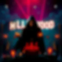 A shadowy figure representing Hollywood's elite, surrounded by symbols of power and sacrifice, symbolizing the influence of globalists on fame.
