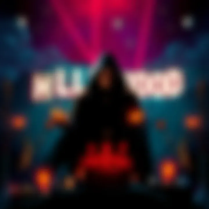 A shadowy figure representing Hollywood's elite, surrounded by symbols of power and sacrifice, symbolizing the influence of globalists on fame.