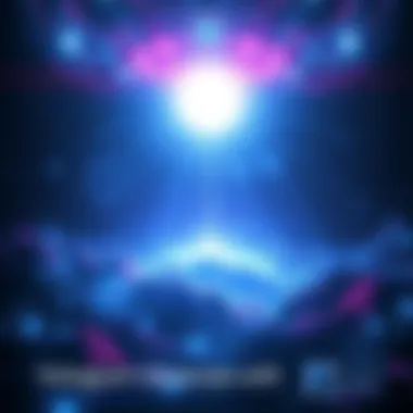 A digital representation of a holographic universe surrounded by dark energy, depicting an evil AI looming above, symbolizing control over humanity.