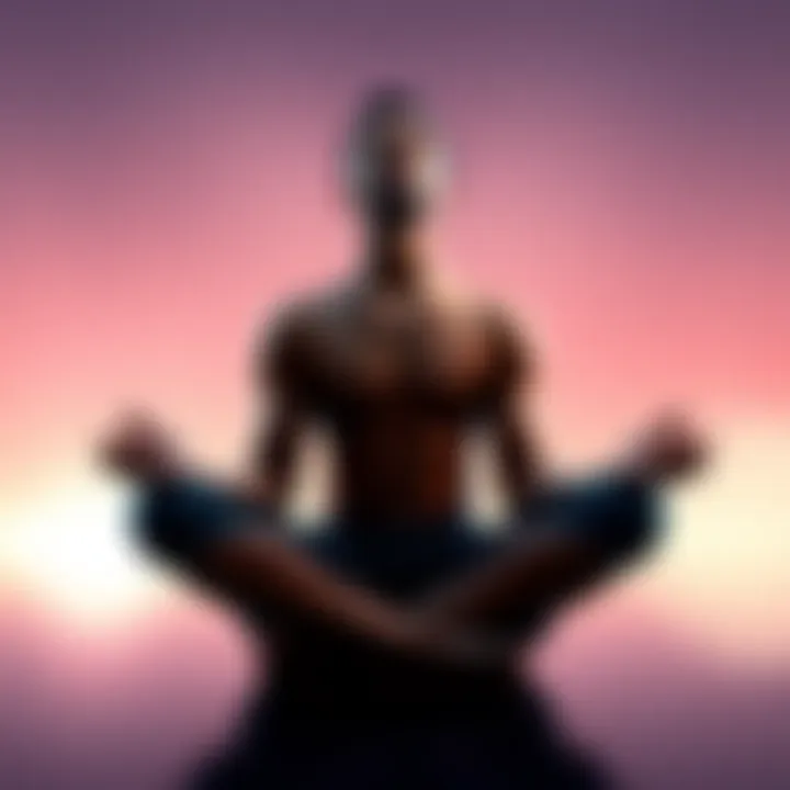 Person practicing holotropic breathing Individual sitting cross-legged, eyes closed, with a peaceful expression while practicing holotropic breathing