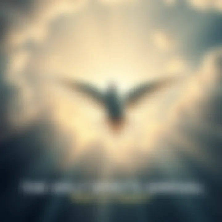 A serene depiction of a dove symbolizing the Holy Spirit descending from the heavens, surrounded by a soft, ethereal light.