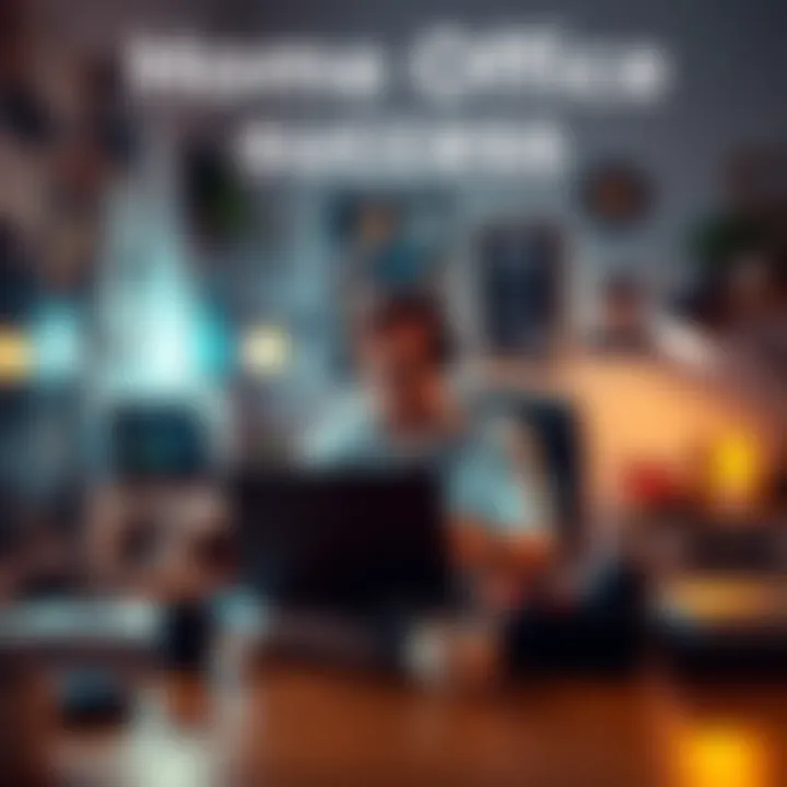 Home Office Success A person working from home on a laptop, surrounded by office supplies and inspiration boards, focused on a business project.