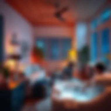 A cozy living room with new furniture and a person enjoying a spa experience at home.