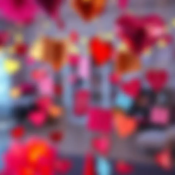 Colorful homecoming decorations with romantic notes and hearts for expressing feelings to a crush