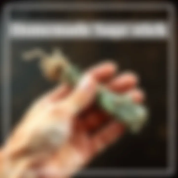 A hand holding a freshly tied sage stick made from sage leaves and string, ready for use in space cleansing.