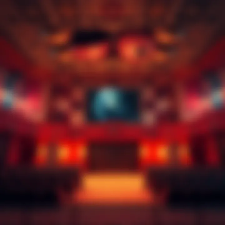 A familiar theater with distorted shapes and unusual layout, evoking a sense of confusion in a dream setting.